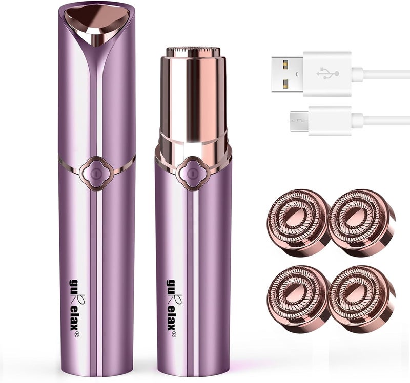 gurelax Facial Hair Removal for Women, Ladies Face Shaver(Rechargeable) for Chin Upper Lip Neck Armpits, Included 4 Replacement Heads, with a Velvet Storage Pouch - Image 1